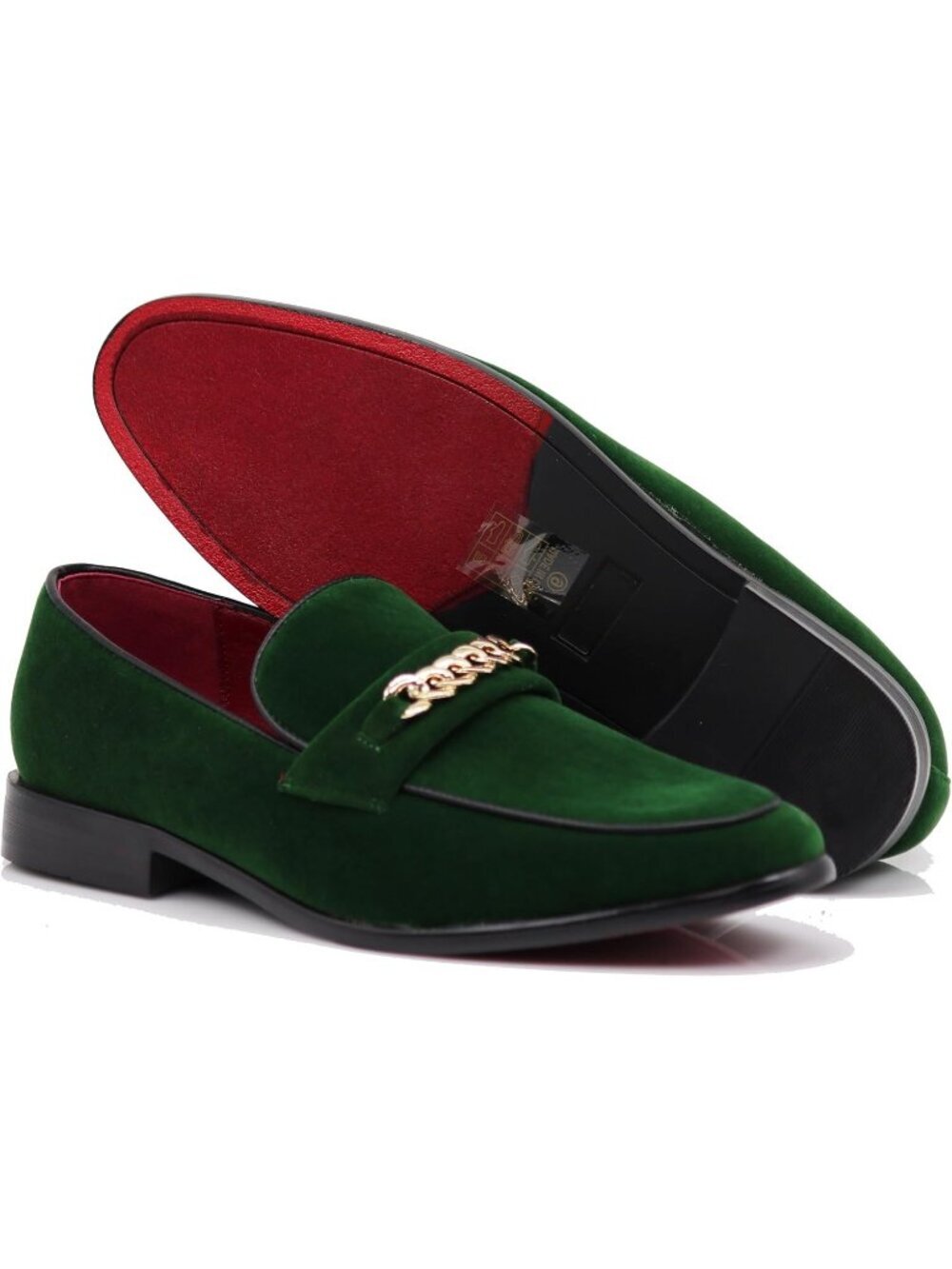Enzo Romeo Men's Green Rubber Sole Loafers Chain Buckle Slip On Wedding Shoes